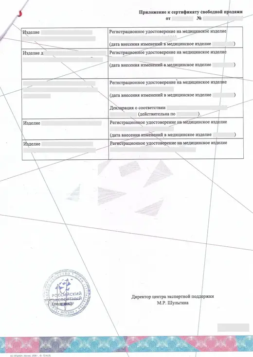 Приложение к сертификату